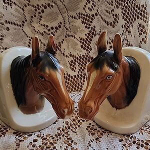 Vintage Glossy Glazed Horse Bookends Ceramic